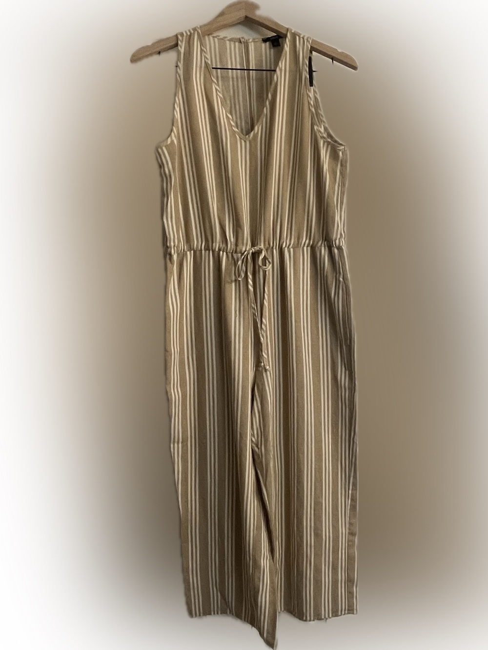 DREW Taupe & Cream Striped Sleeveless Jumpsuit